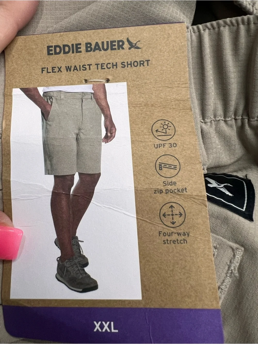 NWT Eddie Bauer Men's Casual Khaki Flex Waist Tech Shorts Mens Big Size XXL